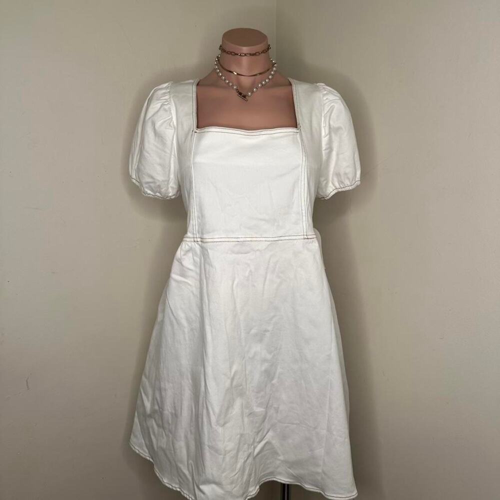 Womens Babydoll Minidress XL White A-Line Dress Minimalist Boho
